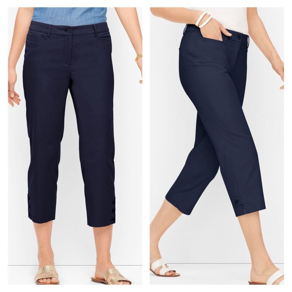 NWT Talbots Perfect Skimmer‎ Blue Capri Pants Size 18 Button Hem XL Pedal Pusher